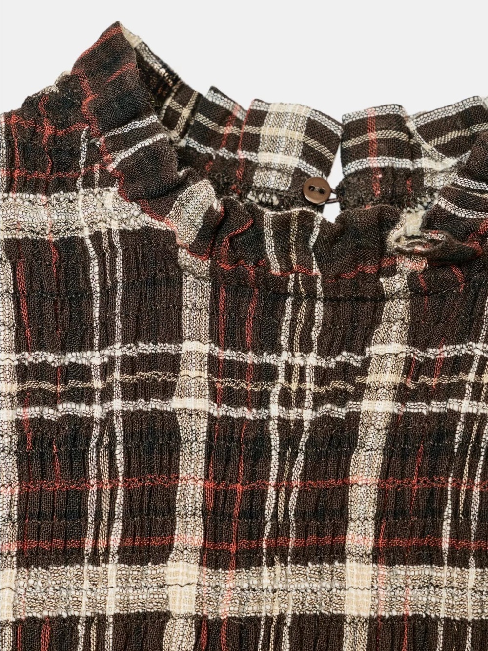 Zara Brown Plaid Smocked Peplum Blouse - Picture 5 of 5